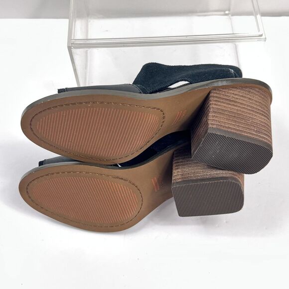TOMS Shoes Womens Size 7 Black Block Heel Sandals Suede Leather Open Toe Zip - Picture 5 of 13